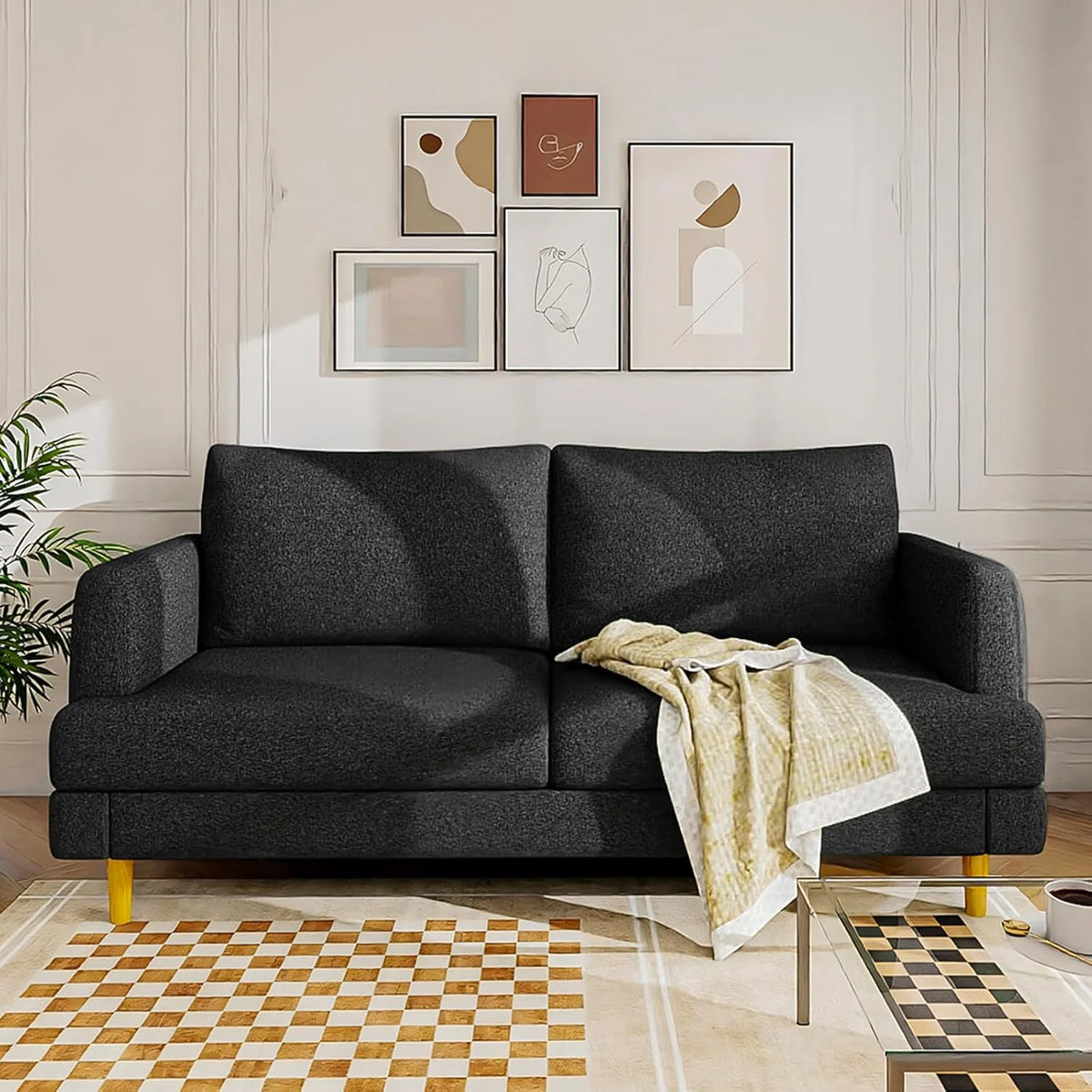 Loveseat Sofa Couch for Living Room with USB Type C Ports Small Dark Gray Upholstered Couches