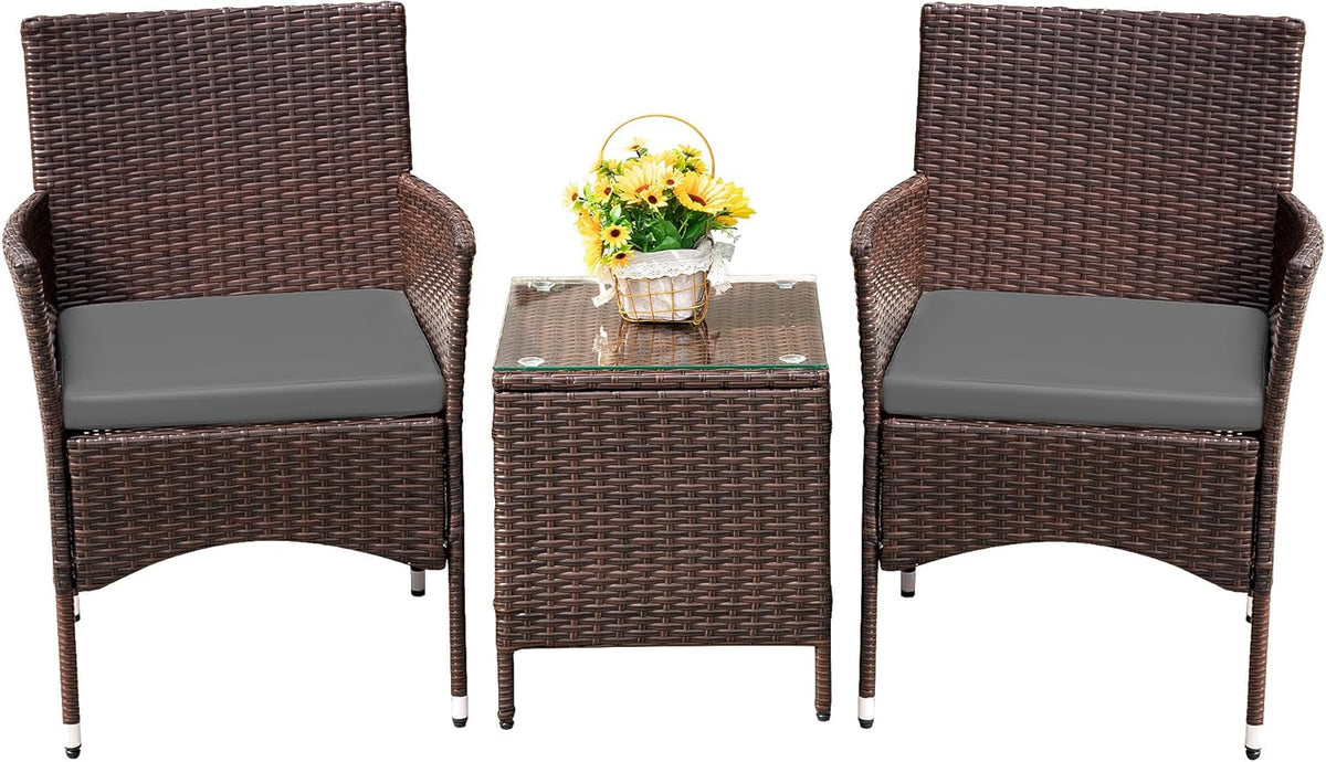 Devoko Patio Porch Furniture Sets 3 Pieces PE Rattan Wicker Chairs Outdoor Garden Furniture Sets