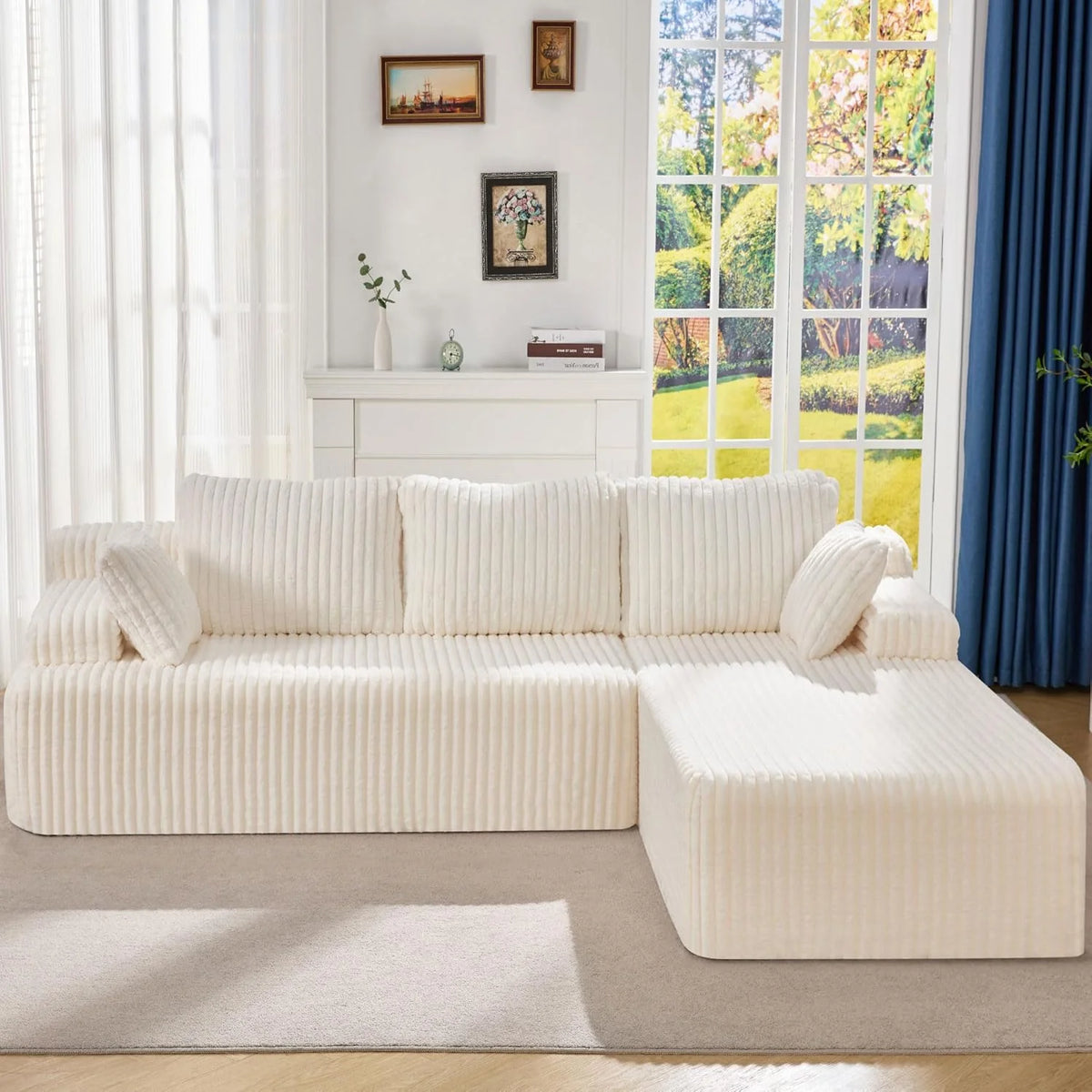 Modular Sectional Sofa Couches L-Shape Couch 3 Seat Modular Sofa Memory Foam Sectional Couches for Living Room, Cloud Couch with Oversized Chaise (Grey Stripe, 96" Left Facing Chaise)