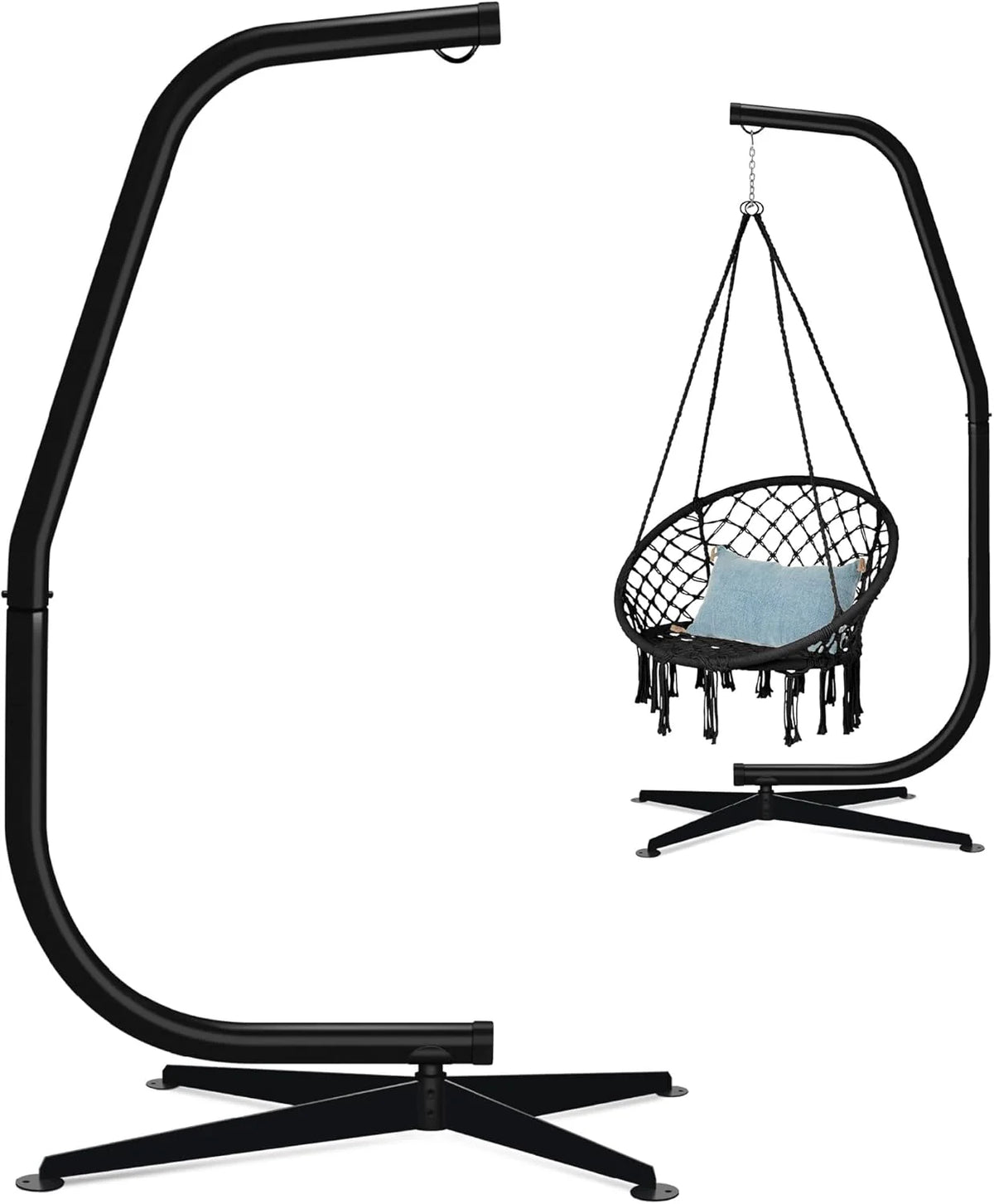 Best Choice Products Metal Hanging Hammock C-Stand for Chair/Weather-Resistant Finish, Offset Base - Stand Only - Black