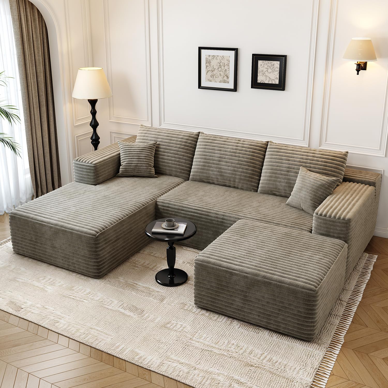 107.5" Cloud Modular Sectional Sofa Couch with L-Shape Chaise,Modern Minimalist Upholstered Couches