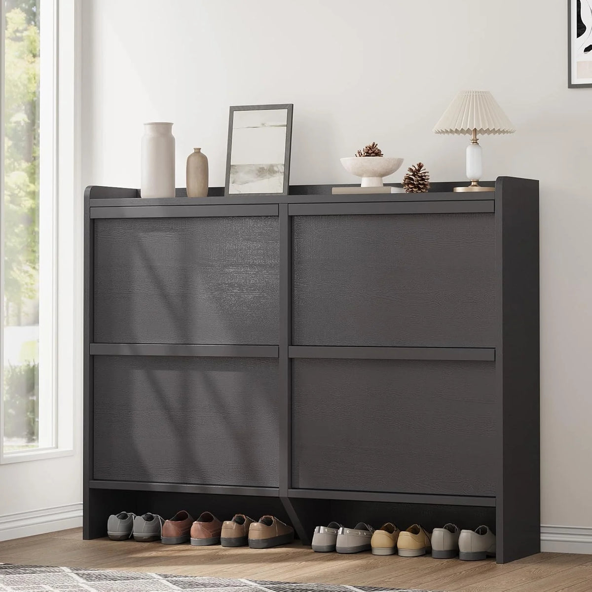 GarveeHome Shoe Cabinet with 3 Flip Top Drawers, Wooden Shoe Cabinet with Adjustable Shelves