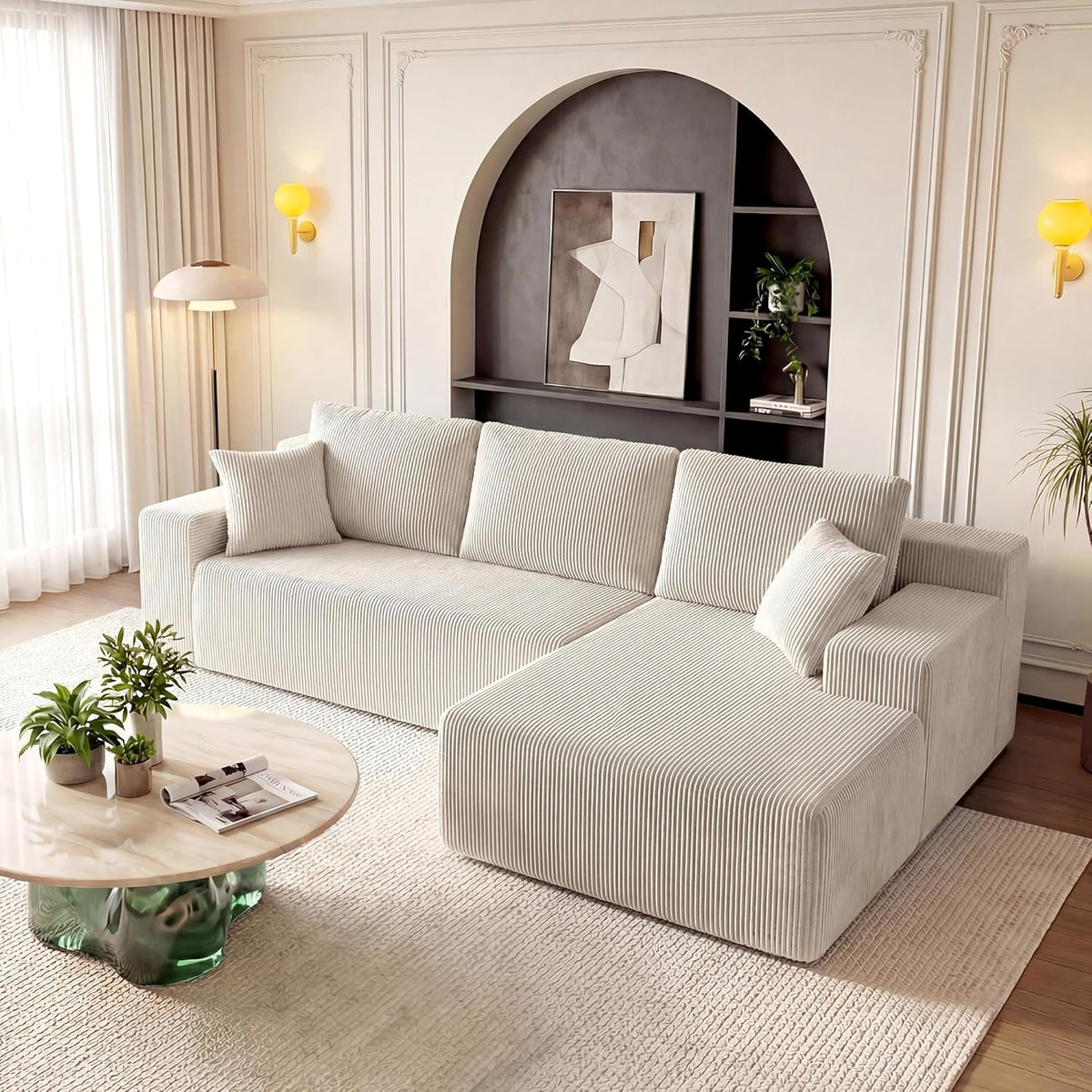 Cloud Sectional Boneless Couches for Living Room, Modular L Shaped Couch with Deep Seat Oversized Right Facing Chaise, Memory Foam Compressed Spineless 3 Seater Sofa for Apartment, Black | No Assembly Required, Deep Seat, Cat-Claw Resistant, High-Res