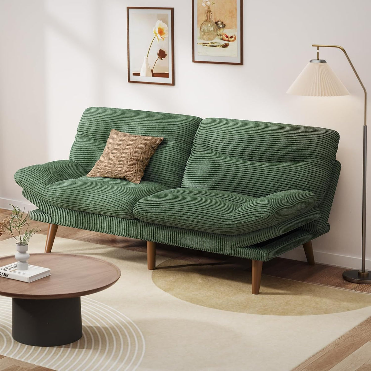 Convertible Futon Sofa Bed 66 Inch Corduroy Futon Sofa Recliner Sofa Bed for Small Spaces