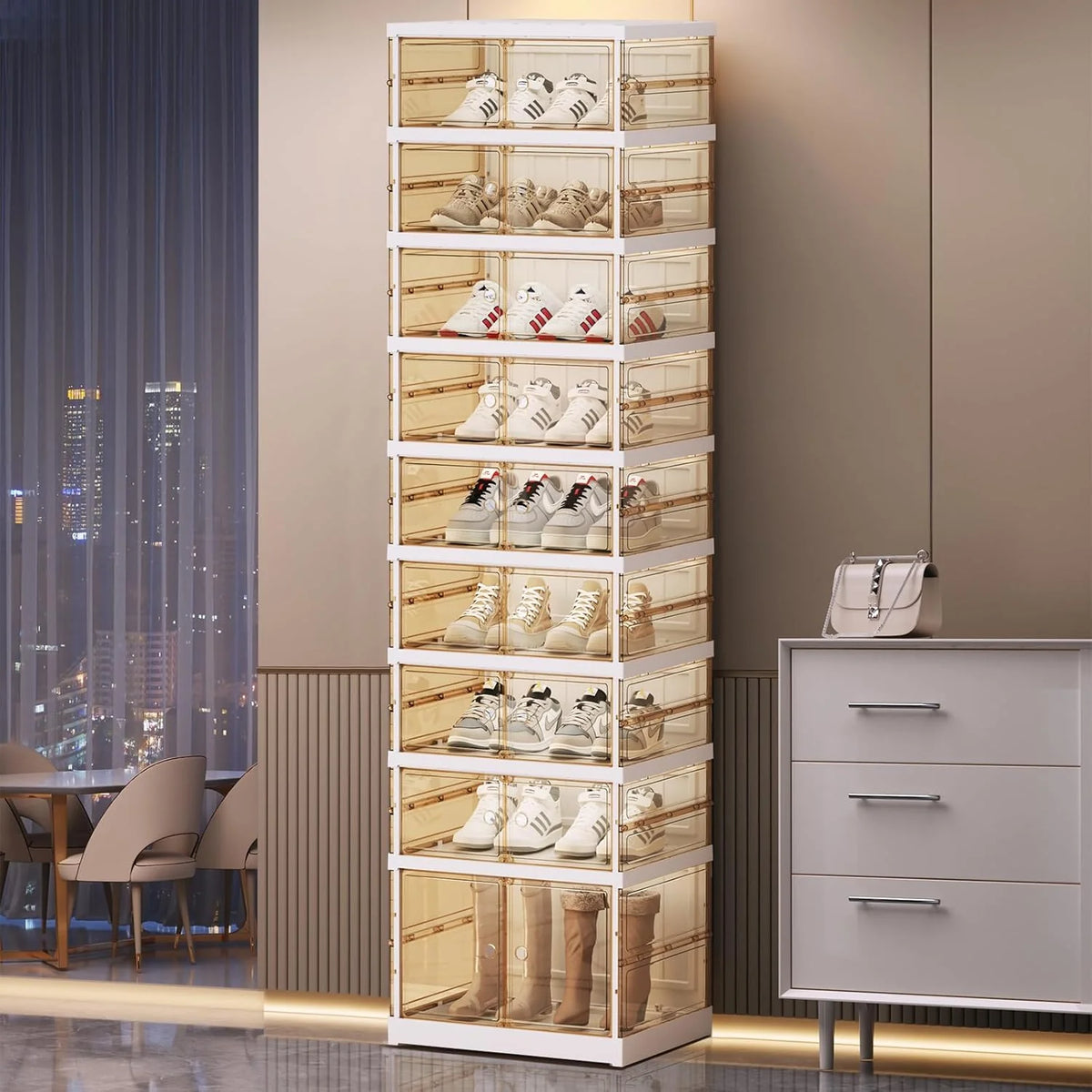 Foldable Shoe Rack Storage Rack 9-Tier - 36 Double Foldable Shoe Cabinet with Doors