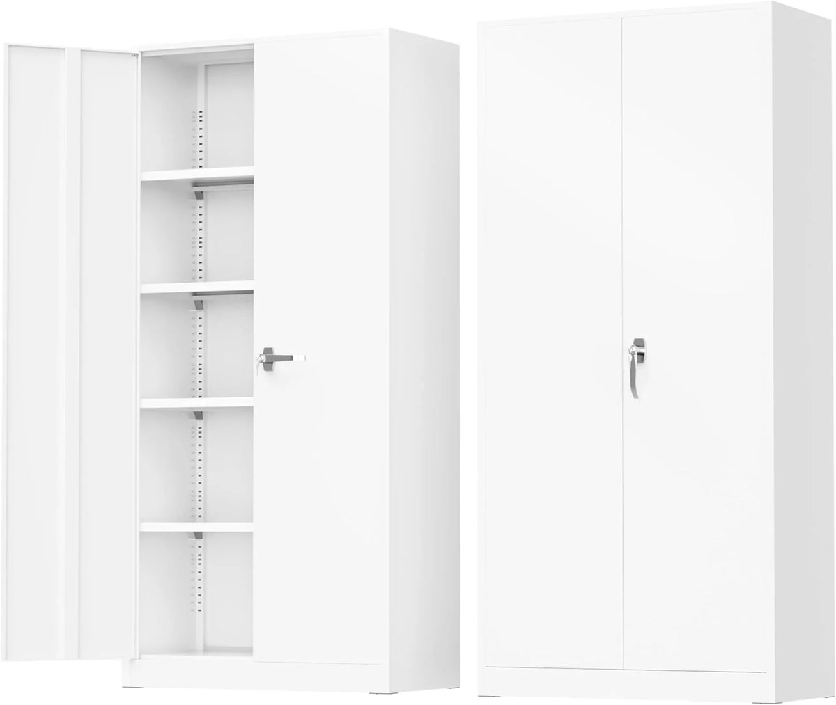 Greenvelly Metal Storage Cabinet, 72" Black Locking Metal Cabinet with 2 Doors and 4 Adjustable Shelves, Lockable Garage Storage Cabinets for Home Office, Garage, Kitchen, Living Room