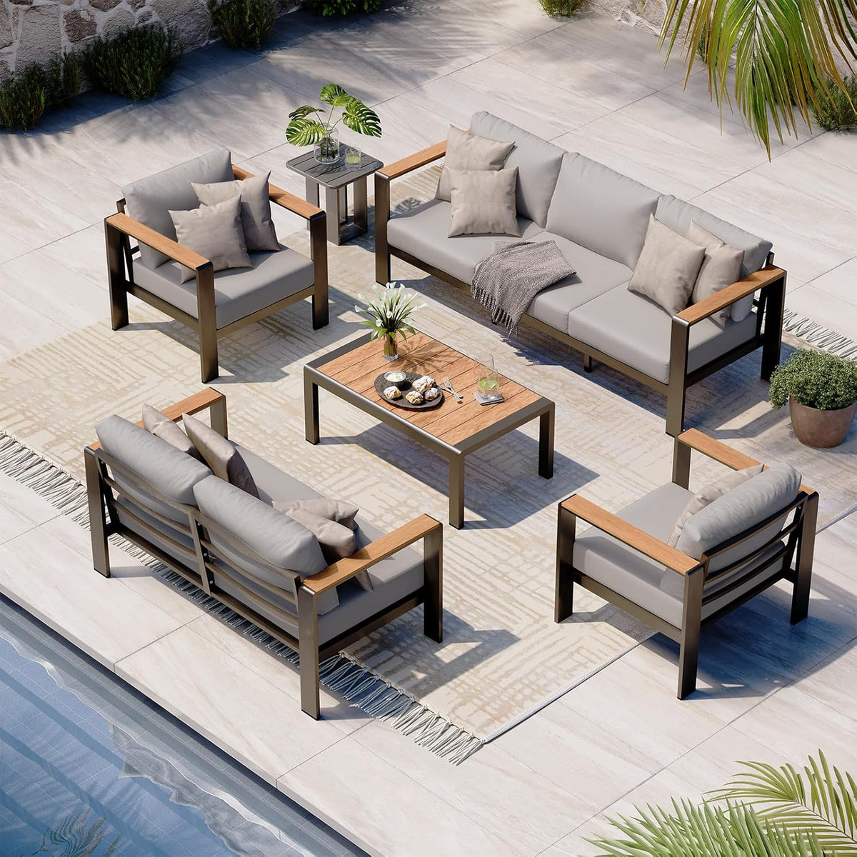Aluminum Outdoor Patio Furniture Set with Coffee Table, 4 Piece Patio Conversation Sets with Washable Thick Cushions