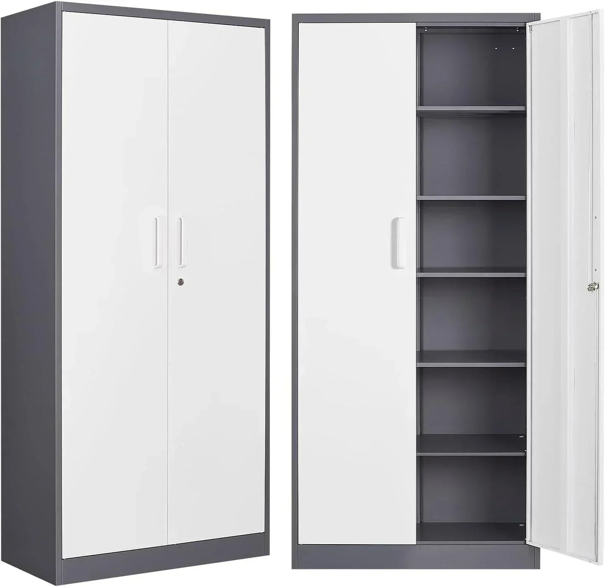 Metal Storage Cabinet with 2 Doors and 6 Shelves Black Metal Cabinet Garage Storage Cabinet