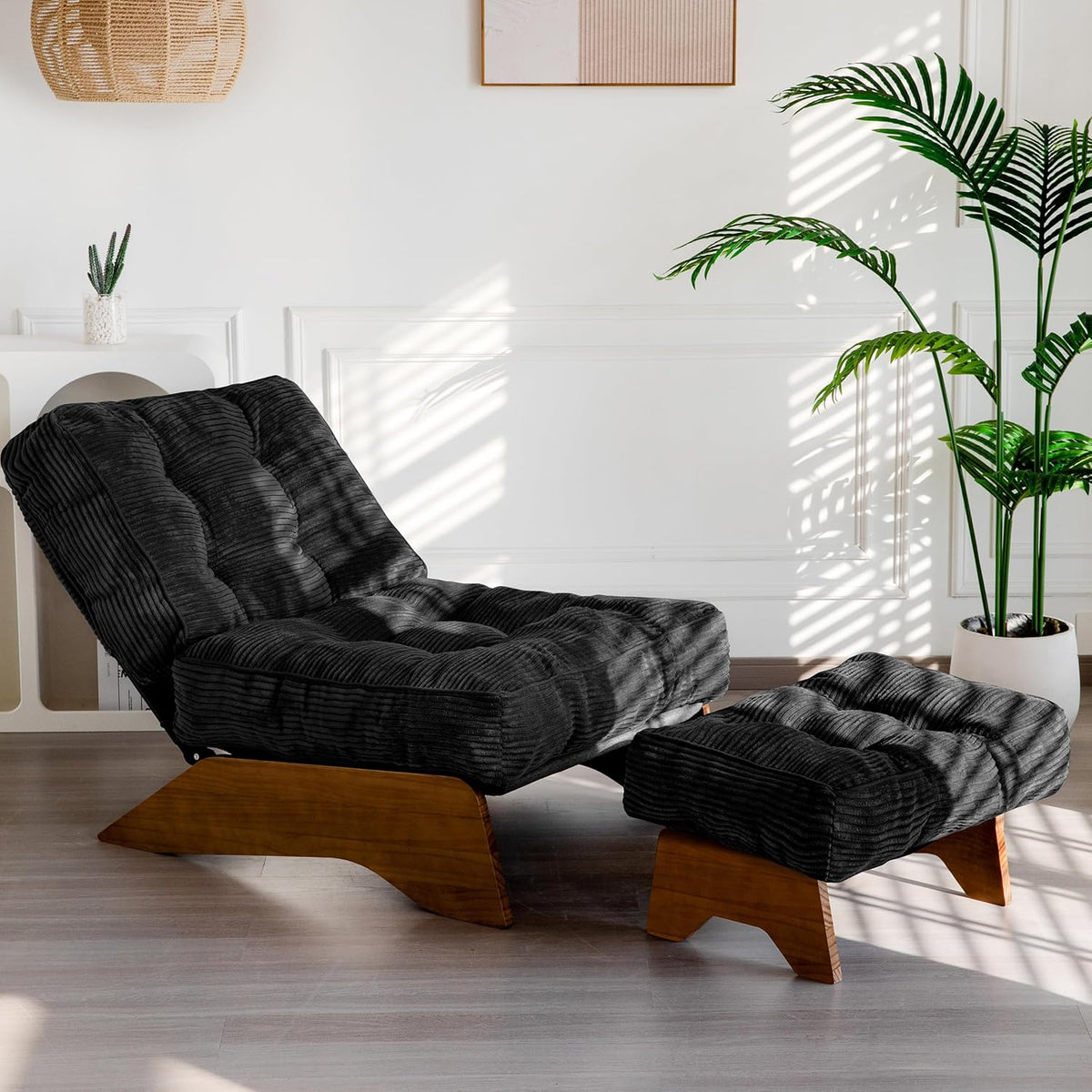 MAXYOYO Accent Chair with Ottoman Adjustable Backrest Tufted Chair Upholstered Lounge Chair