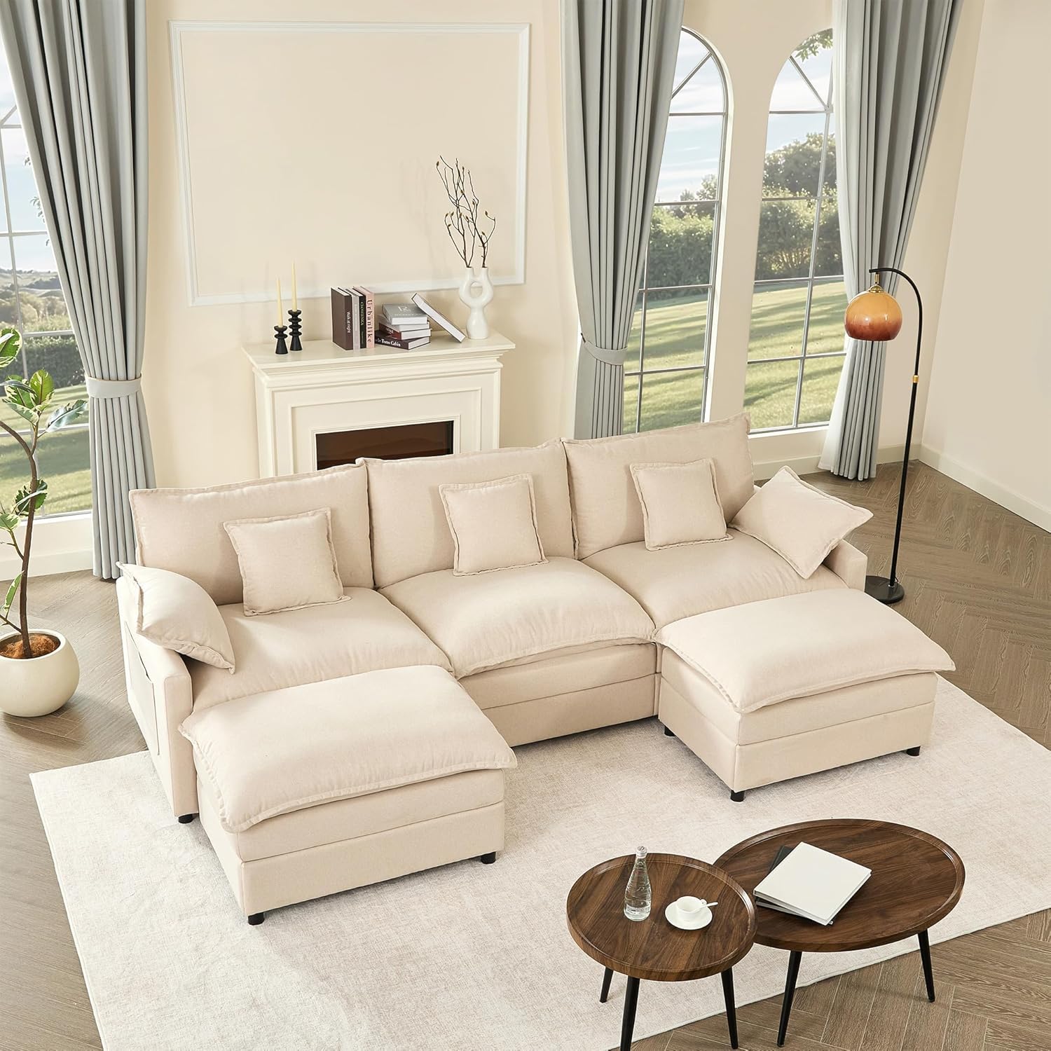 108 Inch U Shape Sofa Sectional Sofa Comfortable Cloud Sofa with Removable Footstool