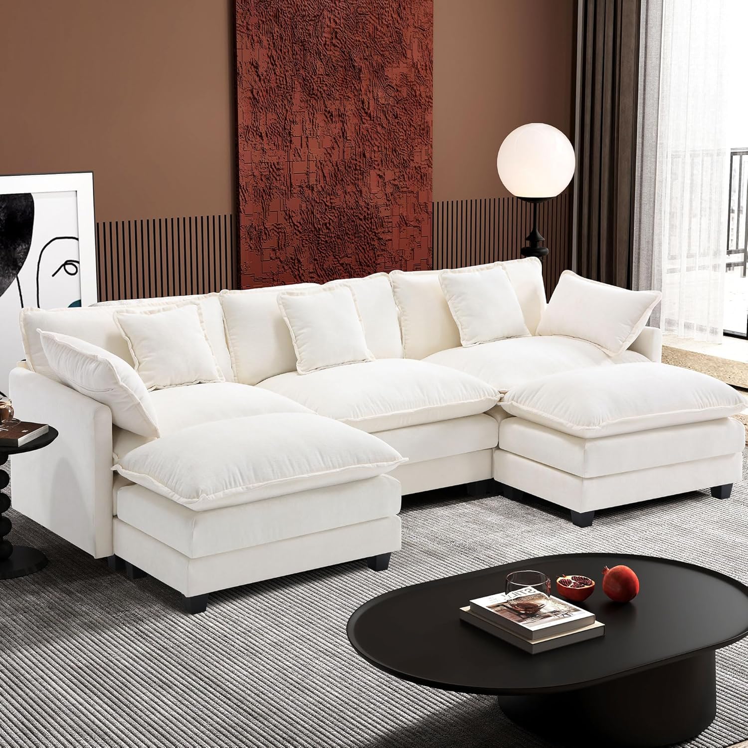 111.4 Inch L Shaped Modern Sofa Modular Cloud Sofa with Ottoman 4 Seater Chenille Deep Seat Sofa