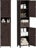 Homhedy 67" H Tall Bathroom Storage Cabinet with 2 Barn Doors and 1 Drawer Narrow Storage Unit