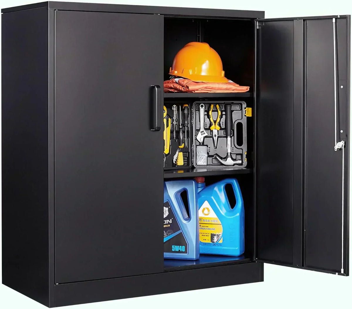 Metal Storage Cabinet with 2 Doors and 6 Shelves Black Metal Cabinet Garage Storage Cabinet