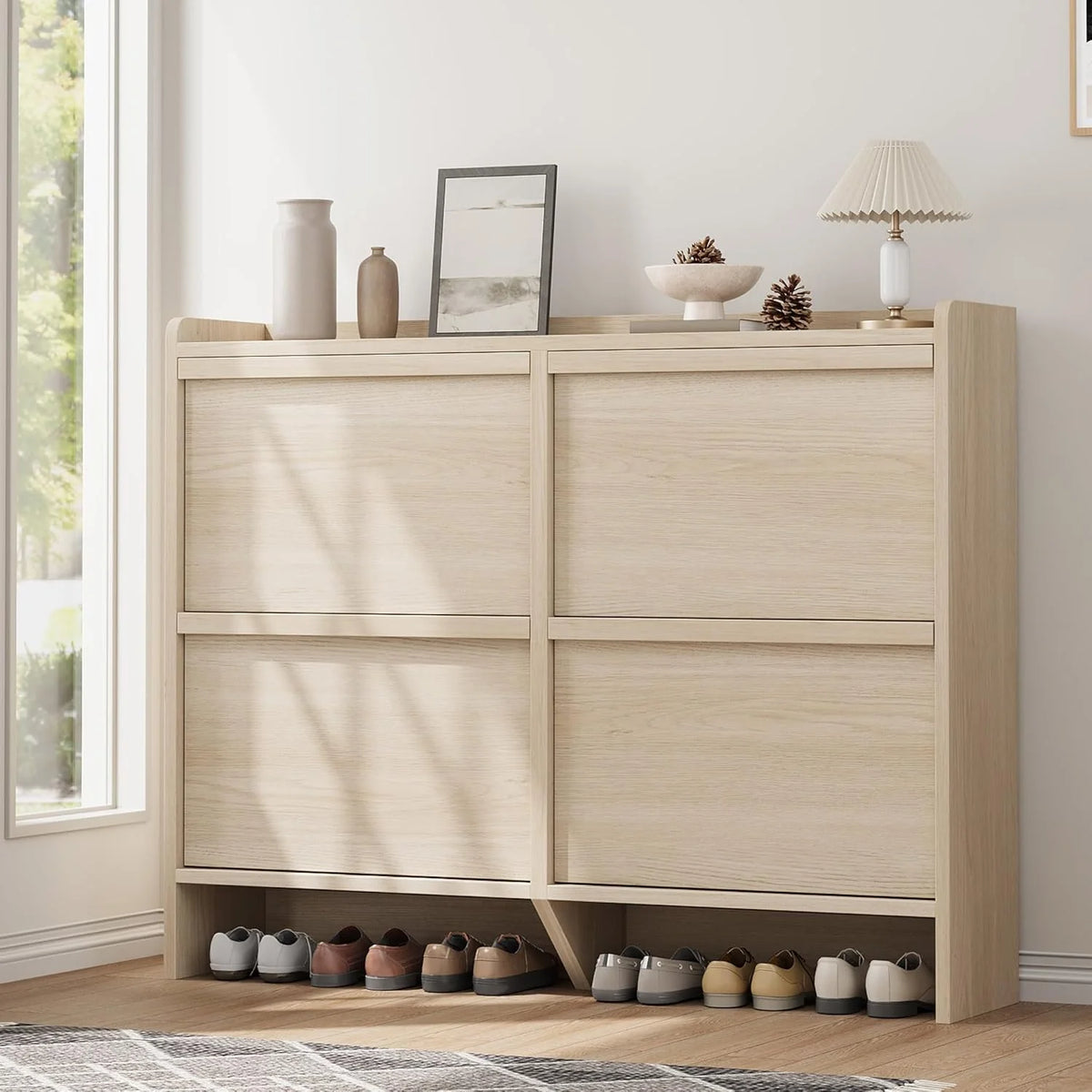 GarveeHome Shoe Cabinet with 3 Flip Top Drawers, Wooden Shoe Cabinet with Adjustable Shelves