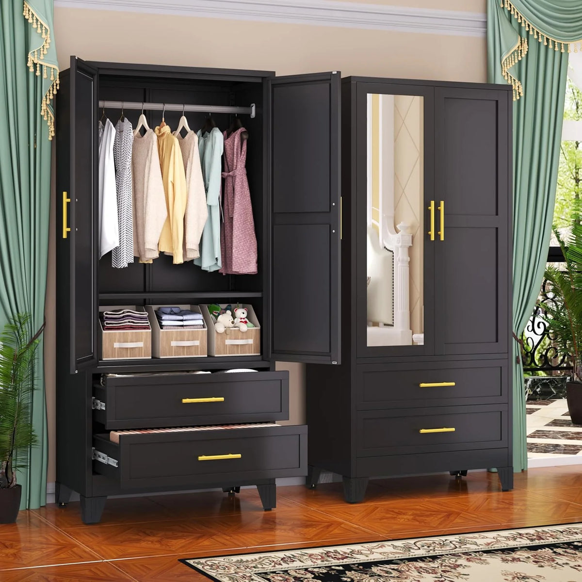 Steel Armoire Wardrobe Closet, 71" Metal Clothing Storage Cabinets