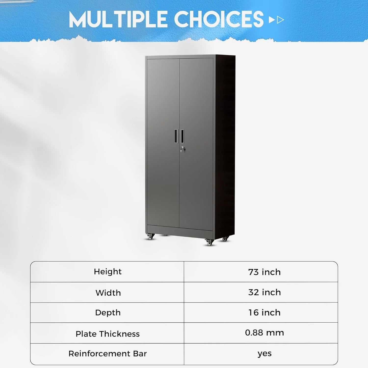 Greenvelly Metal Storage Cabinet, 72" Black Locking Metal Cabinet with 2 Doors and 4 Adjustable Shelves, Lockable Garage Storage Cabinets for Home Office, Garage, Kitchen, Living Room