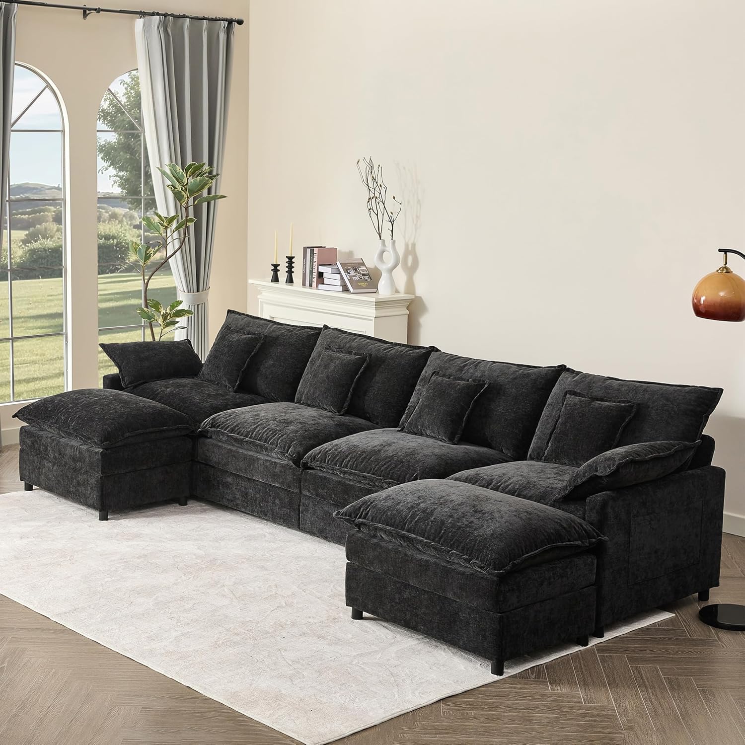 108 Inch U Shape Sofa Sectional Sofa Comfortable Cloud Sofa with Removable Footstool