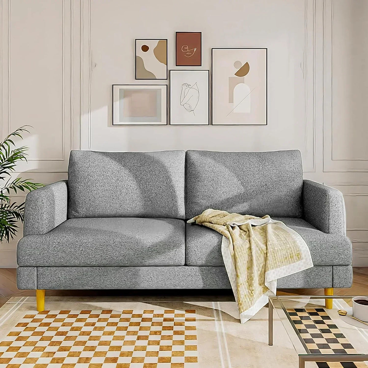 Loveseat Sofa Couch for Living Room with USB Type C Ports Dark Gray Upholstered Small Couches