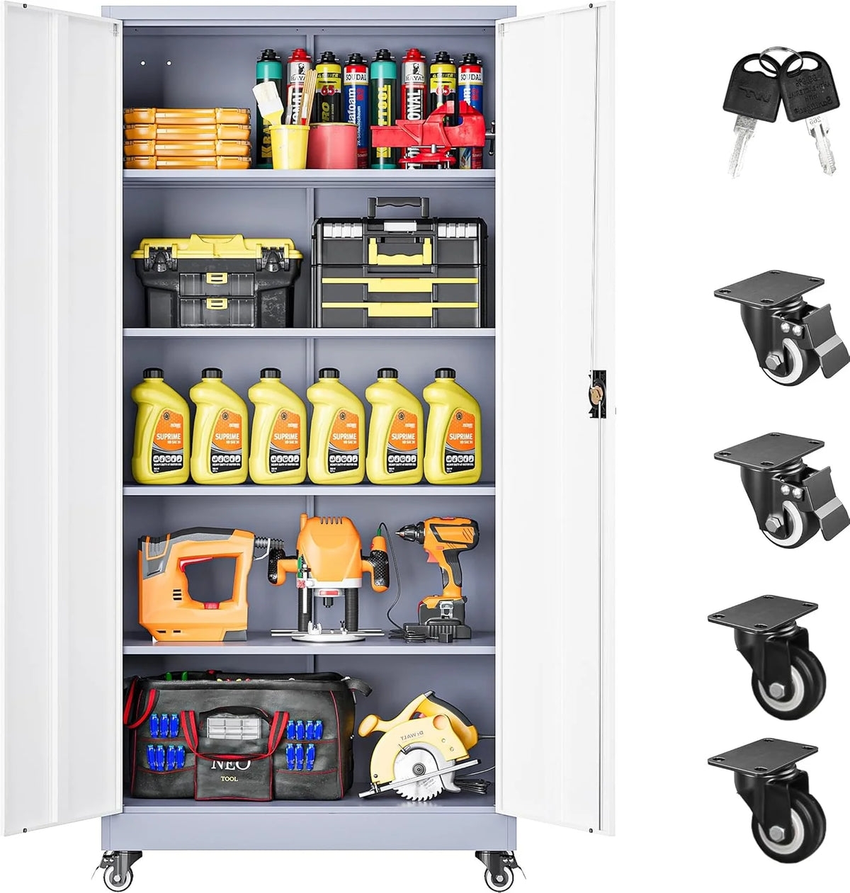 SISESOL Metal Storage Cabinet with Wheels,75 inch Tall Rolling Garage Storage Cabinet