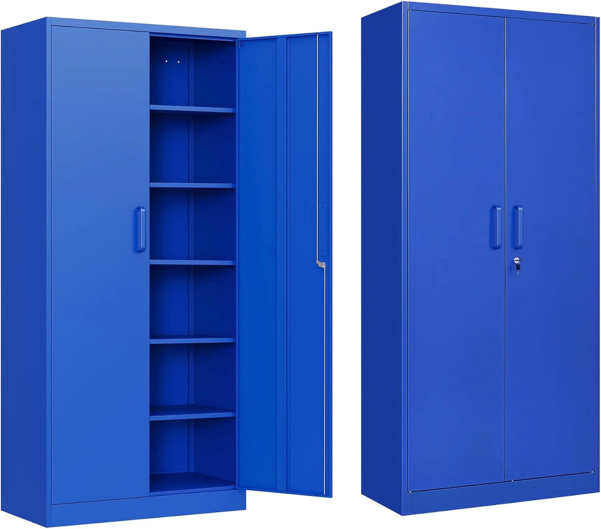 Metal Storage Cabinet with 2 Doors and 6 Shelves,Black Metal Cabinet with Lock,71" Lockable Garage Storage Cabinets,Locking File Cabinet,Steel Tool Cabinets for Home,Office,Garage,Shop,School