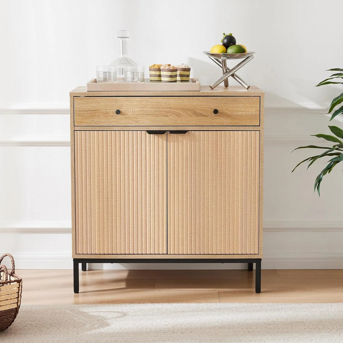 Mericonia Farmhouse Buffet Sideboard Cabinet with Storage Fluted Coffee Bar with Doors