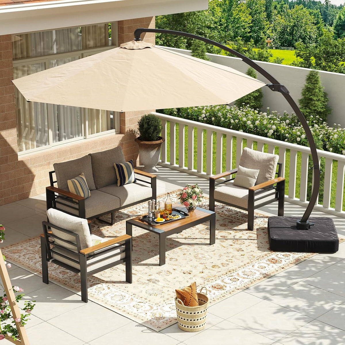 Aoxun Aluminum Patio Furniture Set 7 Seats, Oversized Outdoor Sectional with Washable Thick Cushions, Coffee Table and Waterproof Cover, Patio Conversation Sets for Porch, Balcony, Deck