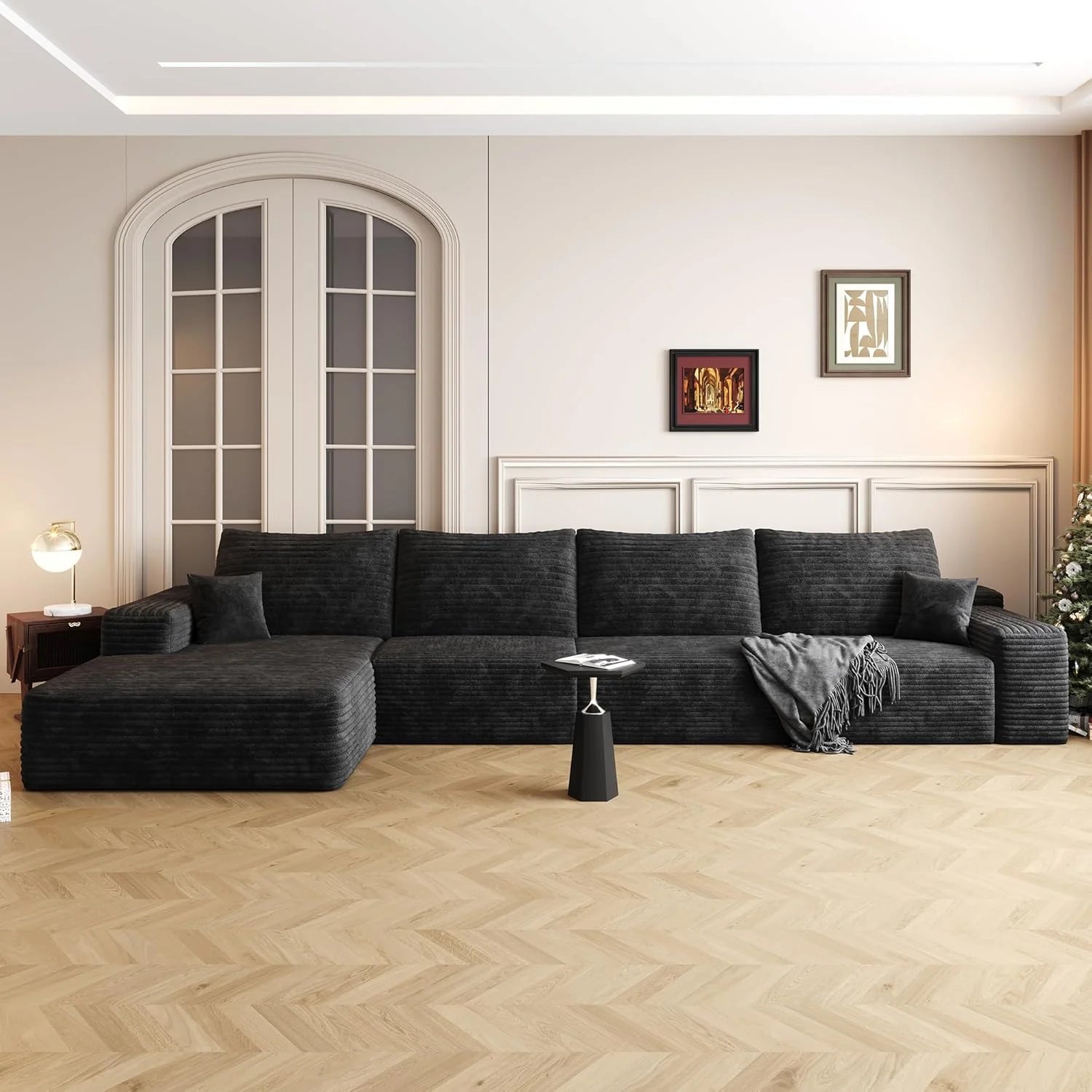 135" Oversized Compressed Sectional Sofa - 33D High-Density Foam Cloud Couch with Deep Seat - Minimalist 3-Piece Corduroy Upholstered Boneless Modular Lounge Couch | Breathable material, Full Foam, Anti-slip