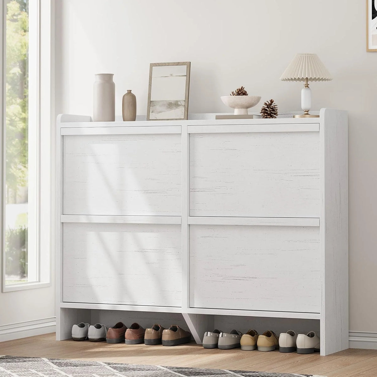 GarveeHome Shoe Cabinet with 3 Flip Top Drawers, Wooden Shoe Cabinet with Adjustable Shelves