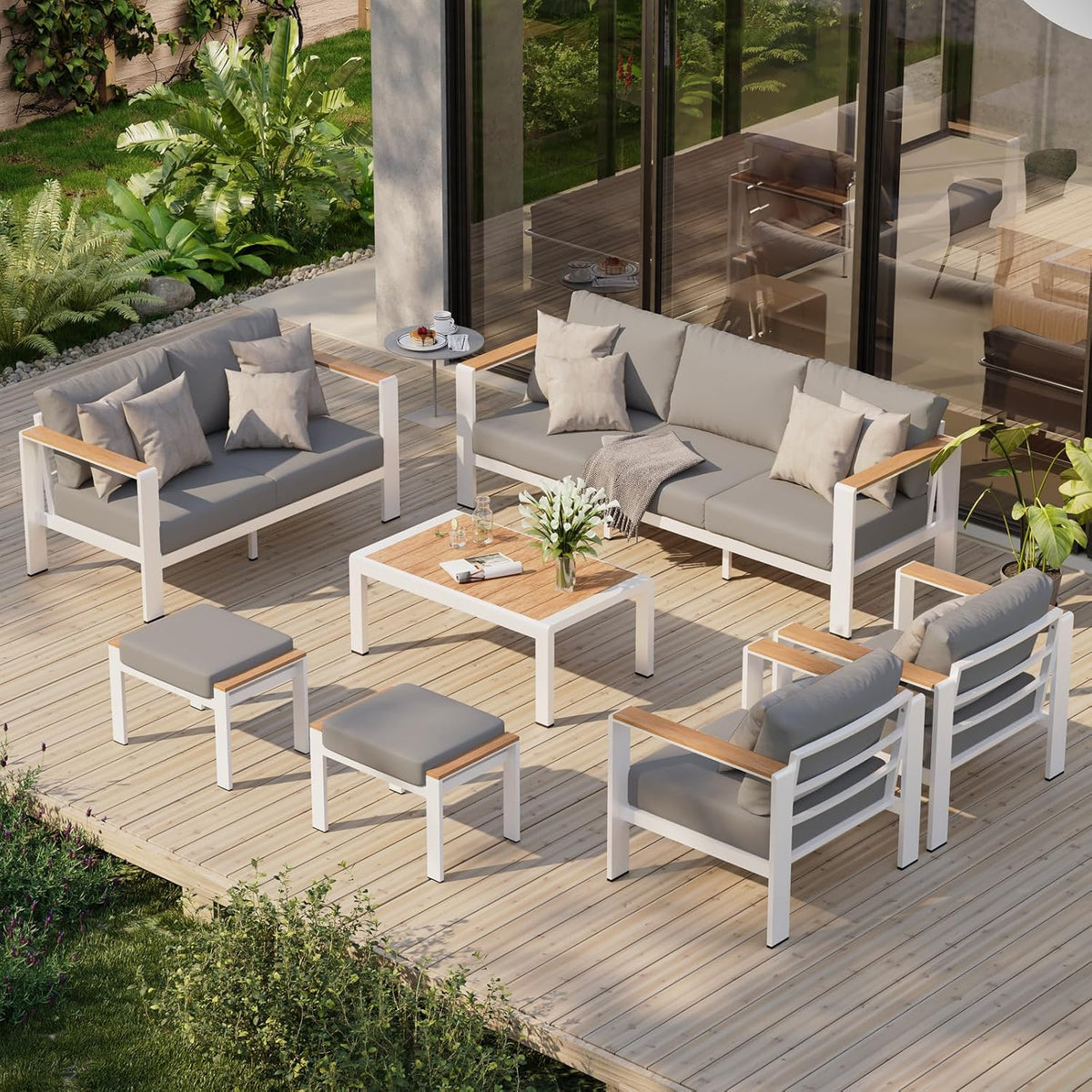 Aluminum Outdoor Patio Furniture Set with Coffee Table, 5 Piece Patio Conversation Sets, Outdoor Sectional Furniture for Porch, Balcony, Yard, Gray