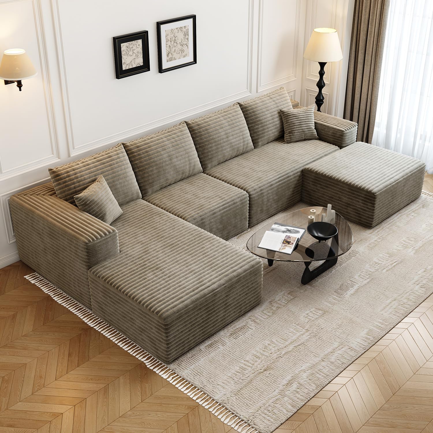 107.5" Cloud Modular Sectional Sofa Couch with L-Shape Chaise,Modern Minimalist Upholstered Couches