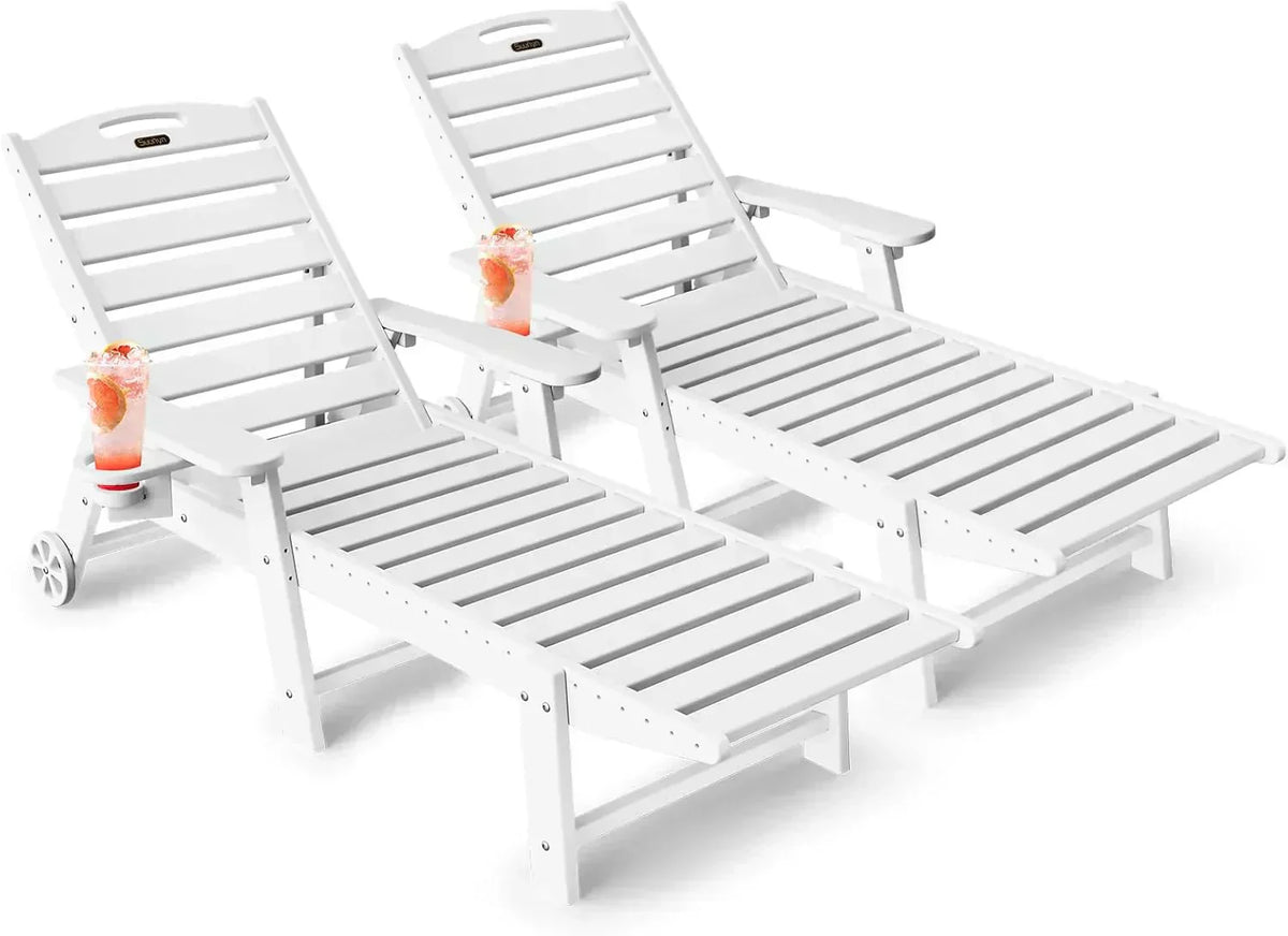 Lounge Chair Outdoor Chaise Lounge HDPE 6-Position Outdoor Chaise Lounge Patio Lounge Chair