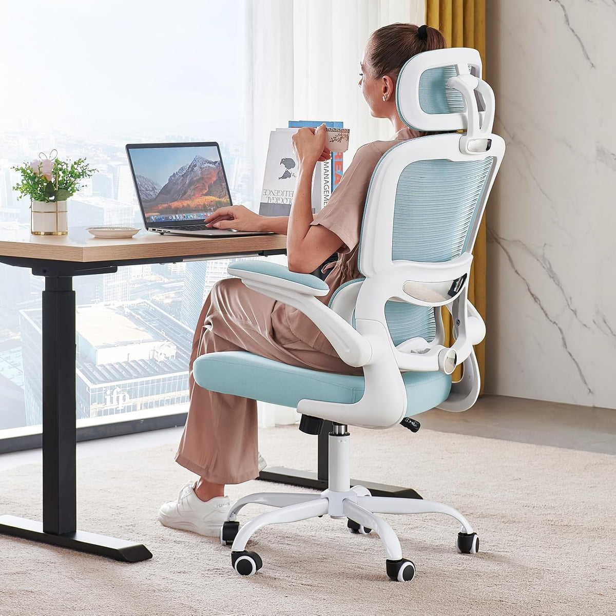 Office Chair Ergonomic Desk Chair, 330 lbs Home Mesh Desk Chair with Wheels, Comfortable Gaming Chair, High Back Office Chair