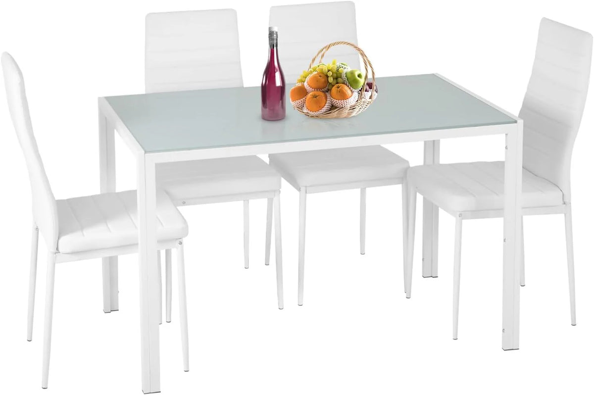 FDW Dining Table Set for 4 Glass Black Dining Table Kitchen Table with 4 Upholstered Chairs