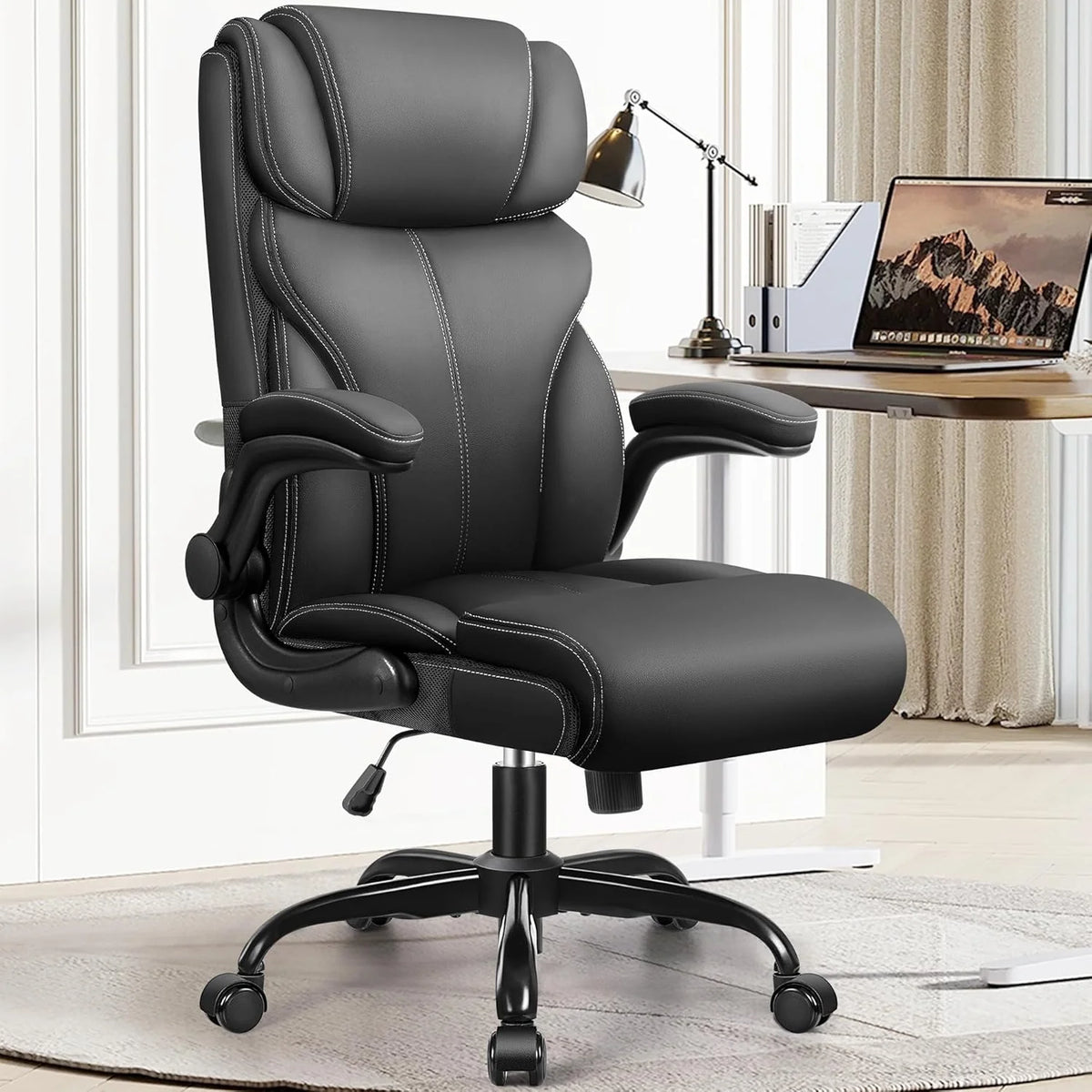 Office Chair Large High-Foot Computer Desk Chair, Breathable Leather Chair Lumbar Support Rotating Computer Chair