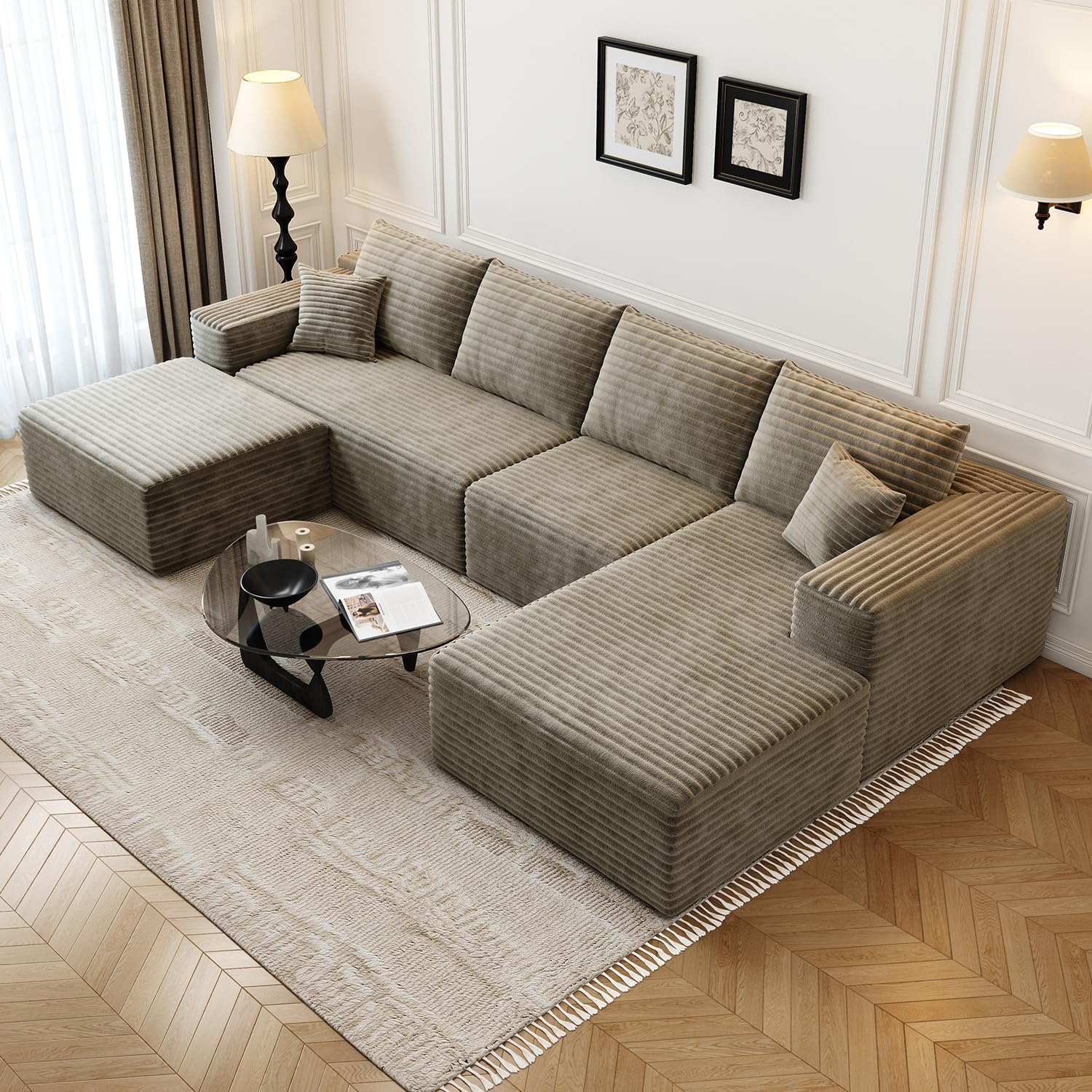 107.5 inch Cloud Modular Sectional Sofa with L-Shaped Chaise Lounge, Modern Minimalist Upholstered Sofa Deep Seating Corner Sofa