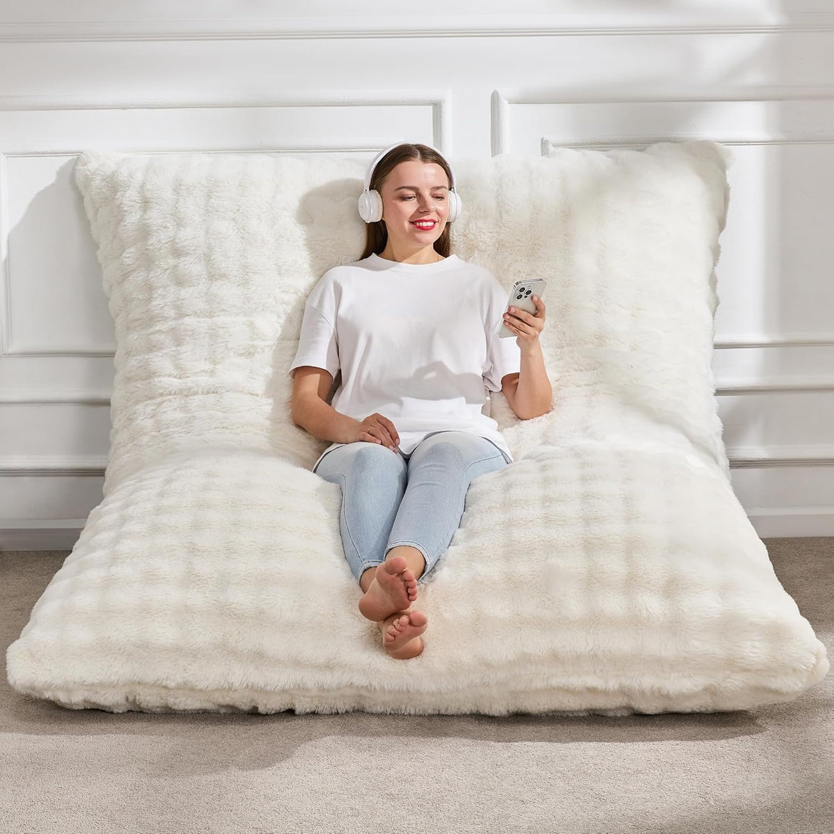 Hobestluk 3 in 1 Bean Bag Chair Giant Bean Bag Chairs Convertible Bean Bag Floor Cushion