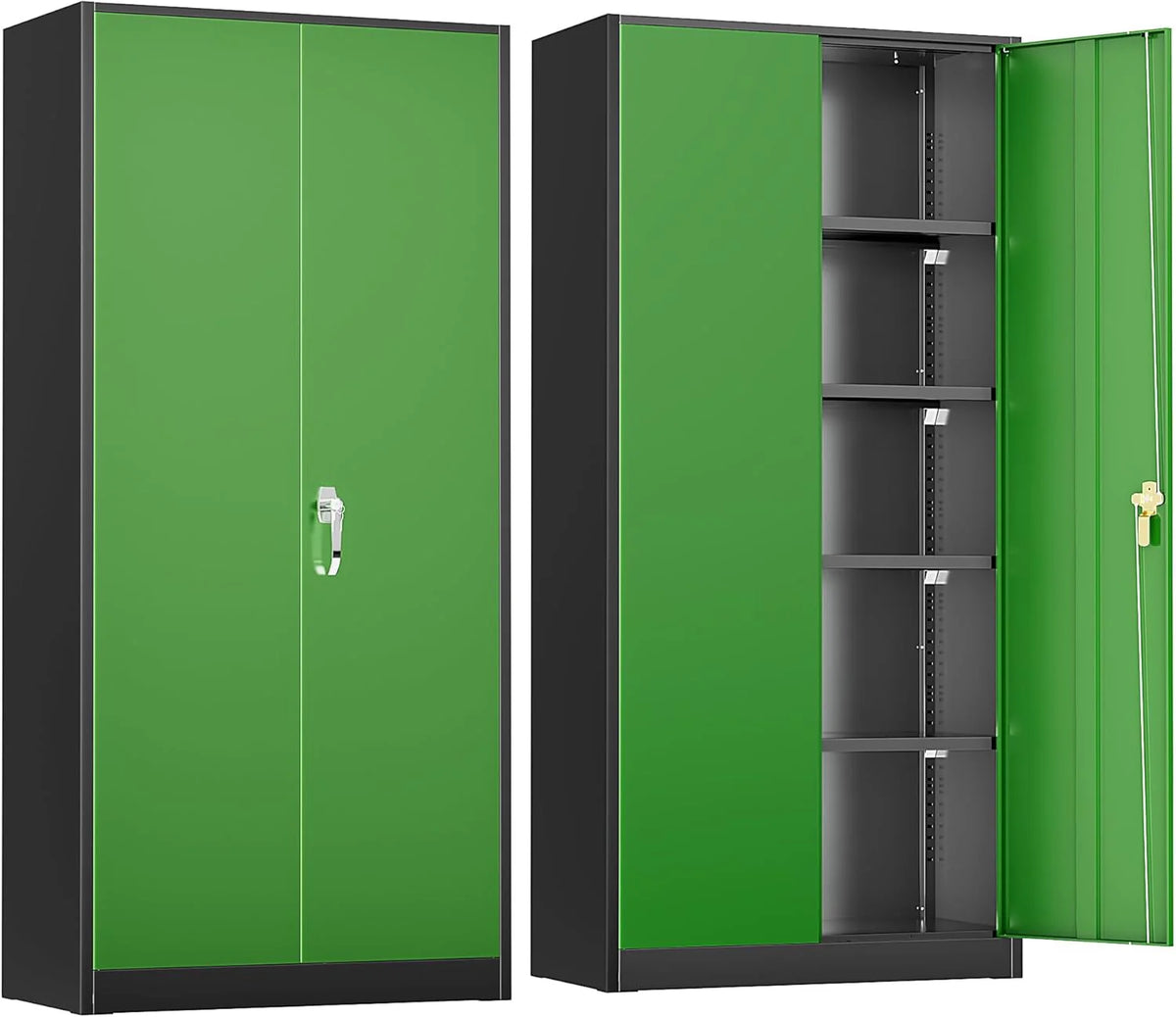 Greenvelly Metal Storage Cabinet, 72" Black Locking Metal Cabinet with 2 Doors and 4 Adjustable Shelves, Lockable Garage Storage Cabinets for Home Office, Garage, Kitchen, Living Room