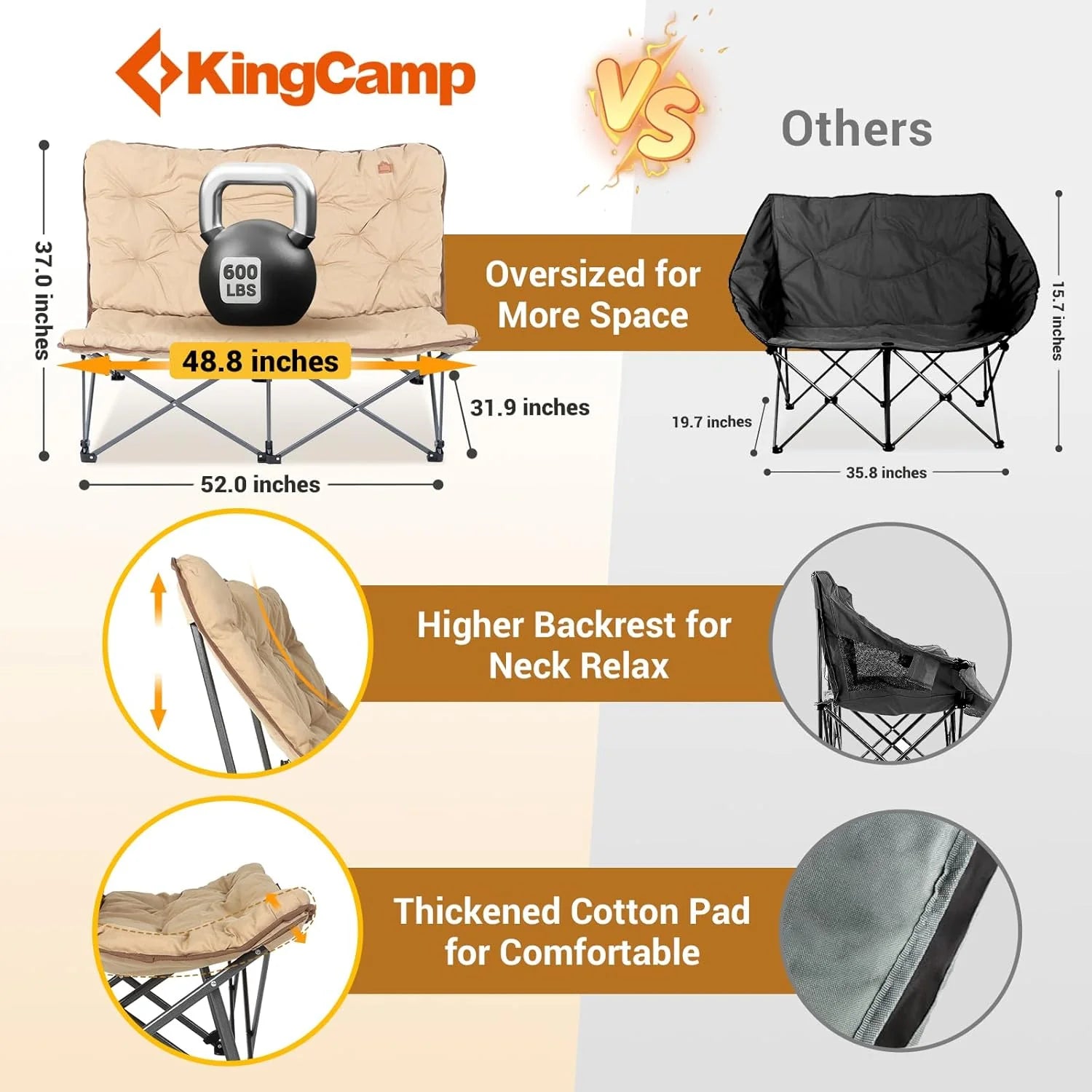 Butterfly chair, extra large thick comfortable camping chair, portable folding chair, 400 lb heavy duty seat