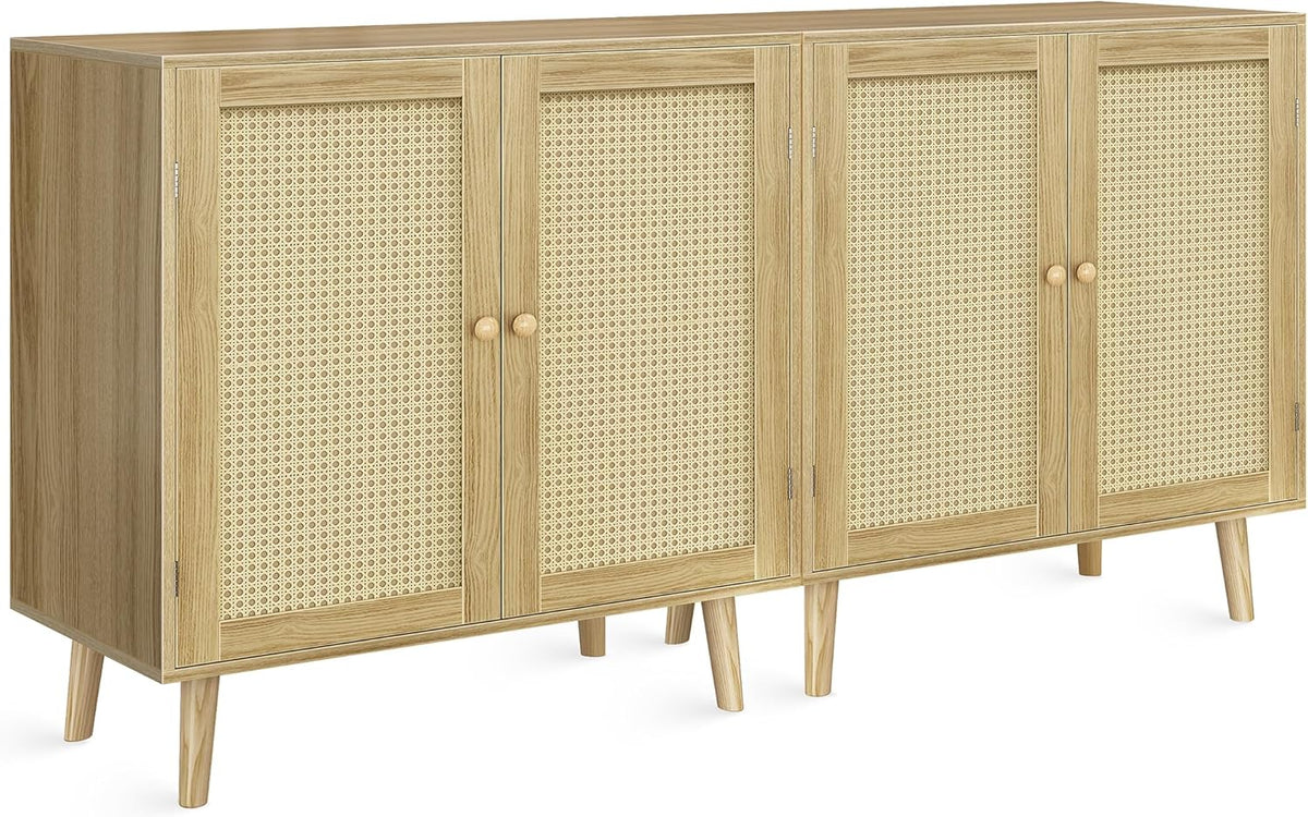 Huuger Buffet Cabinet with Storage Cabinet with PE Rattan Decor Doors Accent Sideboard Buffet