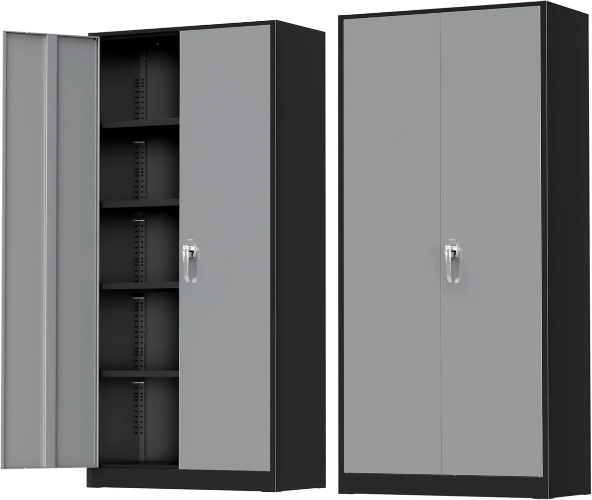 Greenvelly Metal Storage Cabinet, 72" Black Locking Metal Cabinet with 2 Doors and 4 Adjustable Shelves, Lockable Garage Storage Cabinets for Home Office, Garage, Kitchen, Living Room