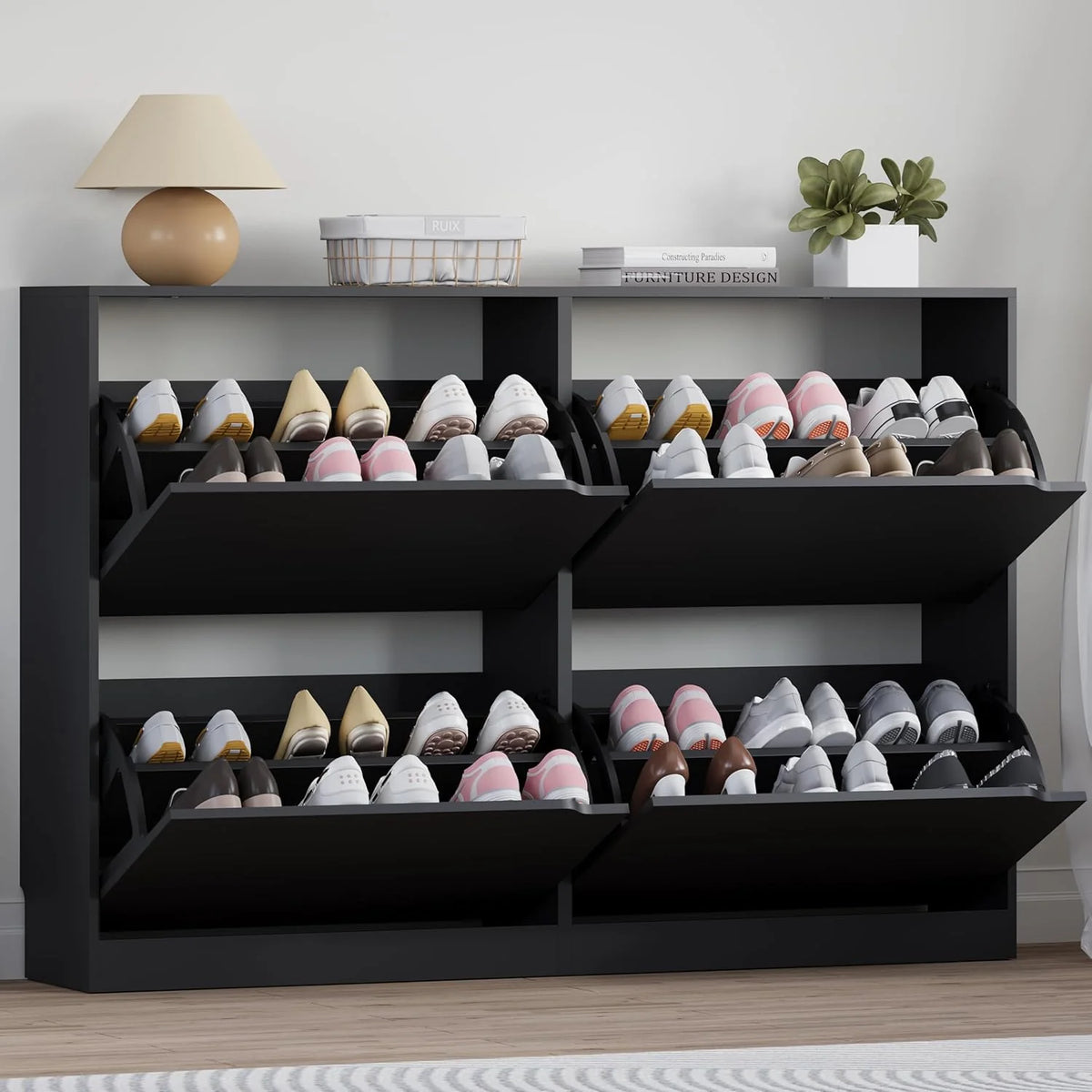 Shoe Cabinet with 3 Flip Drawers Hidden Wood Shoe Cabinet Freestanding Shoe Storage Cabinet