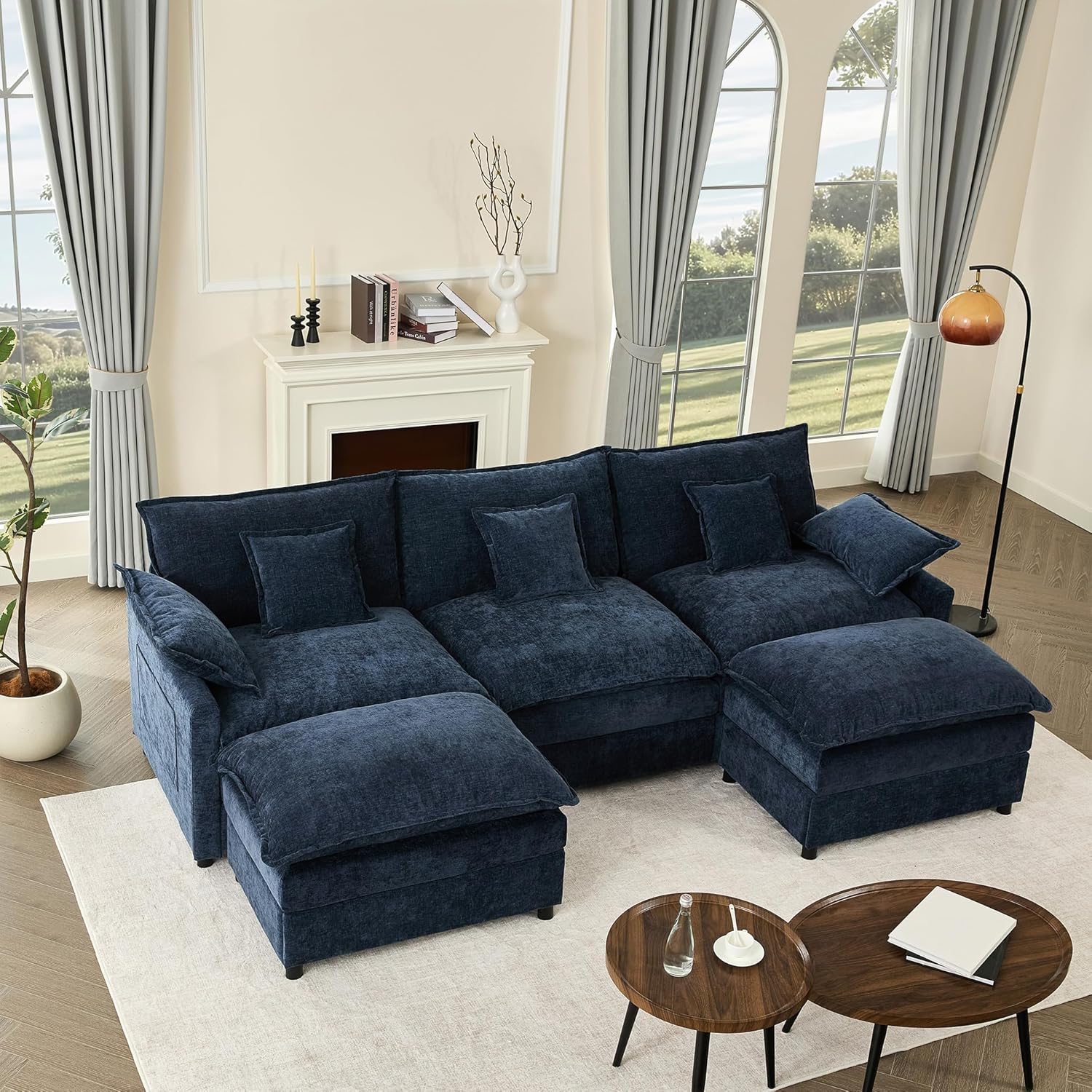 108 Inch U Shape Sofa Sectional Sofa Comfortable Cloud Sofa with Removable Footstool