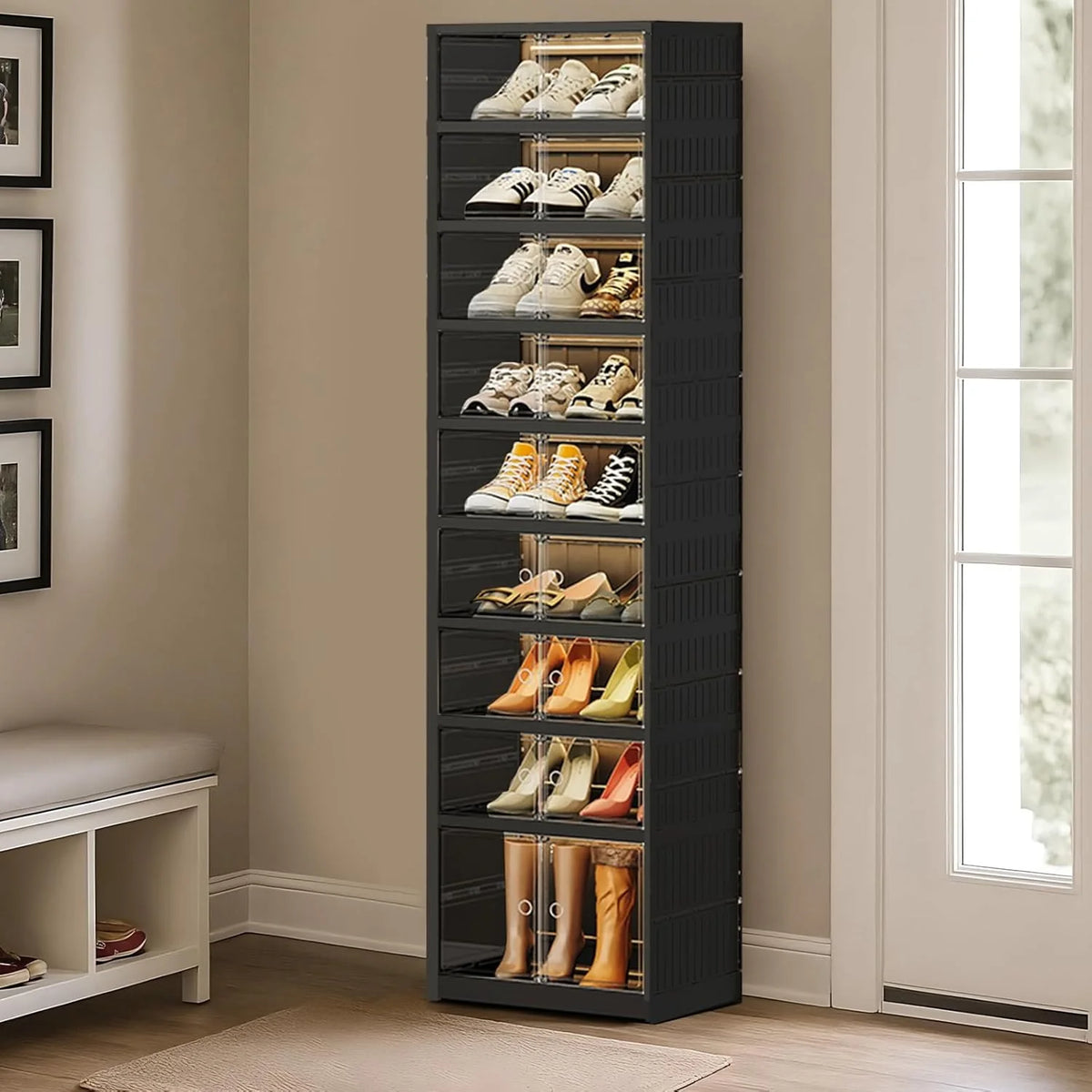 Collapsible Shoe Rack Organizer Shoe Cabinet with Doors Large Plastic Folding Shoe Cabinet