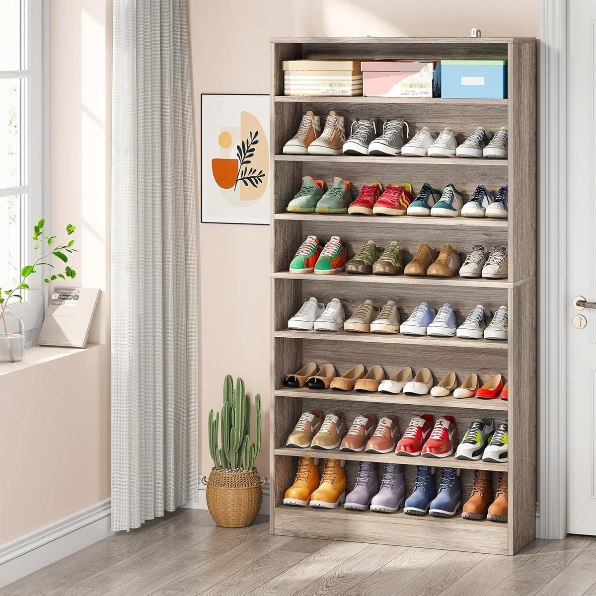 Tribesigns Shoe Cabinet, 9 Tiers 40-45 Pairs Heavy Duty Wood Freestanding Shoe Storage Cabinet