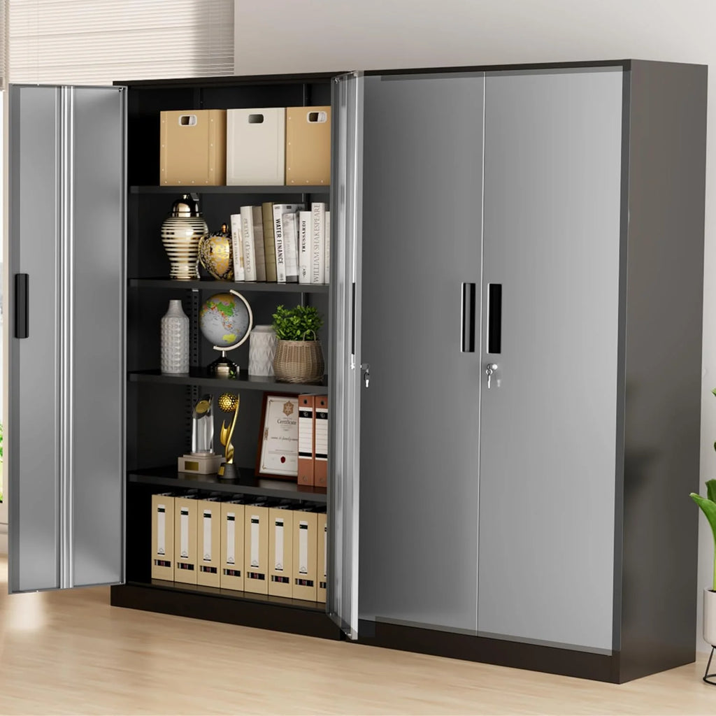 Greenvelly Metal Storage Cabinet, 72" Black Locking Metal Cabinet with 2 Doors and 4 Adjustable Shelves, Lockable Garage Storage Cabinets for Home Office, Garage, Kitchen, Living Room