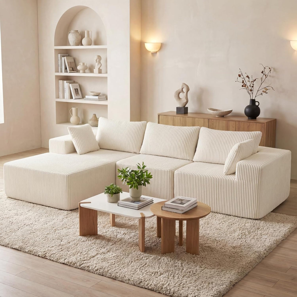 DUMOS 108" Boneless Couch, Cloud Sectional Couch with L-Shape Chaise, Modular Sectional Sofa with Deep Seat, Upholstered Couch for Living Room Bedroom, No Assembly Required (Grey, Left Facing Chaise)