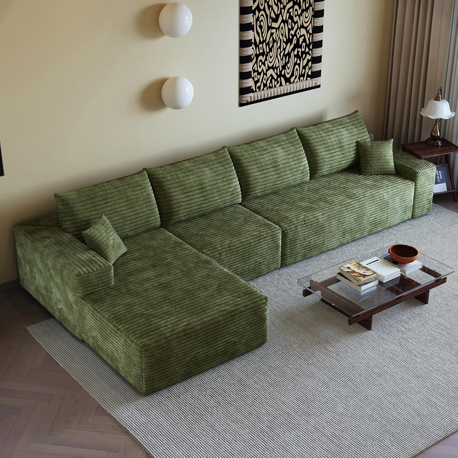 135" Oversized Compressed Sectional Sofa - 33D High-Density Foam Cloud Couch with Deep Seat - Minimalist 3-Piece Corduroy Upholstered Boneless Modular Lounge Couch | Breathable material, Full Foam, Anti-slip