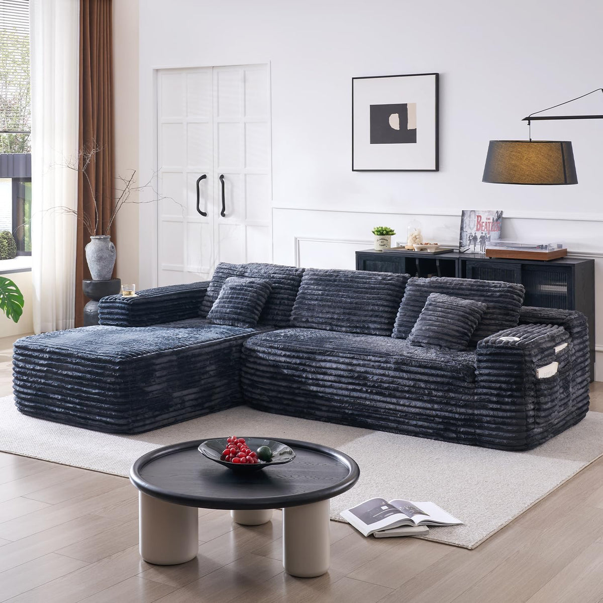 Cloud Sectional Couch with L Shape Chaise Modern Modular Sofa with Deep Seat Built in Cup Holder