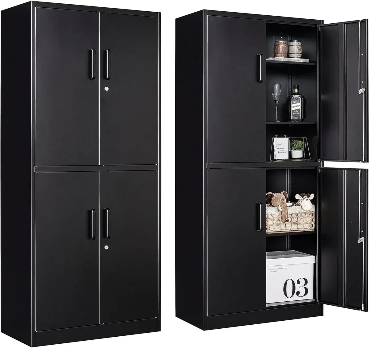 Metal Storage Cabinet with 2 Doors and 6 Shelves Black Metal Cabinet Garage Storage Cabinet