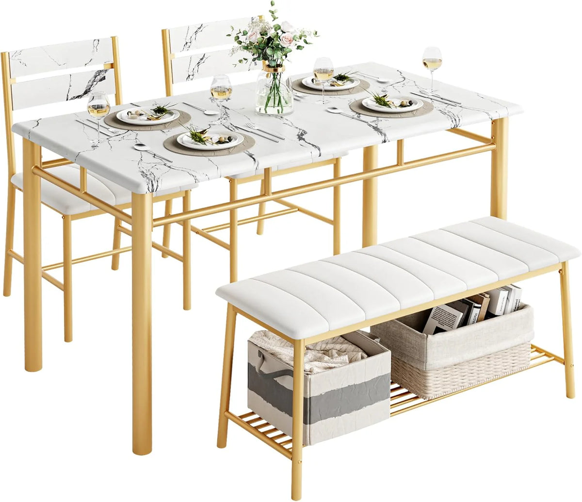 IRONCK Dining Table Set for 4 Kitchen Table with Upholstered Bench Kitchen Table and Chairs Set